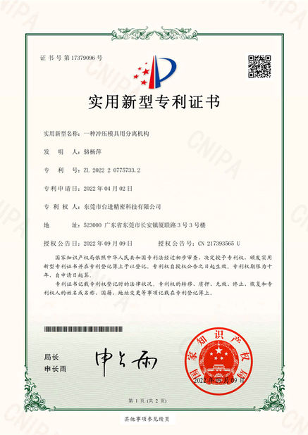 Chine Guangdong Taijin Semiconductor Technology Co., Ltd certifications